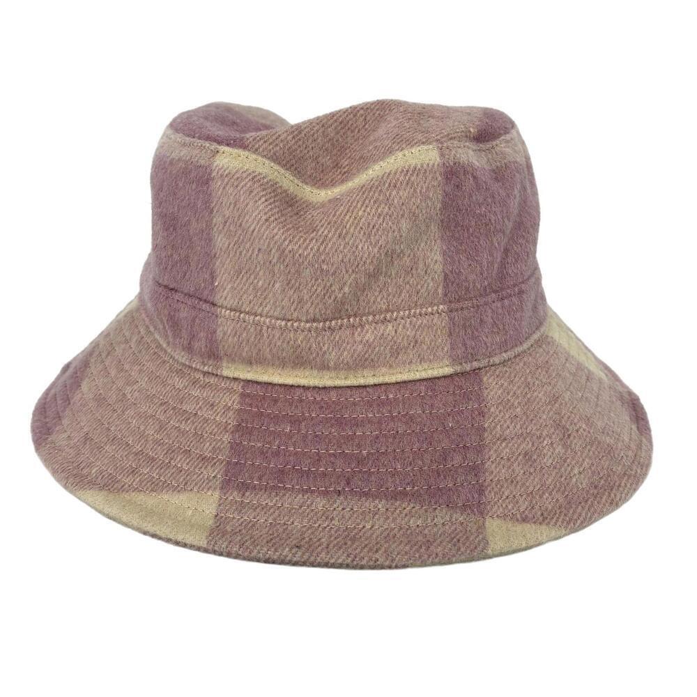 Anthropologie Wool Blend Mauve Pink Cream Plaid Pattern Bucket Hat 0/S